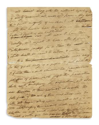 WEBSTER, NOAH. Autograph Manuscript Signed, A Federalist, complete draft of a possibly unpublished open letter on opposition to the C